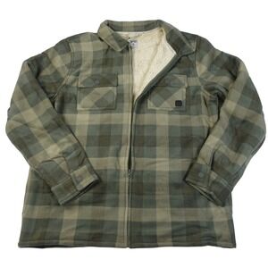 Voyager Plaid Sherpa Lined Fleece Shirt Jacket Men Large Green Zipper Front